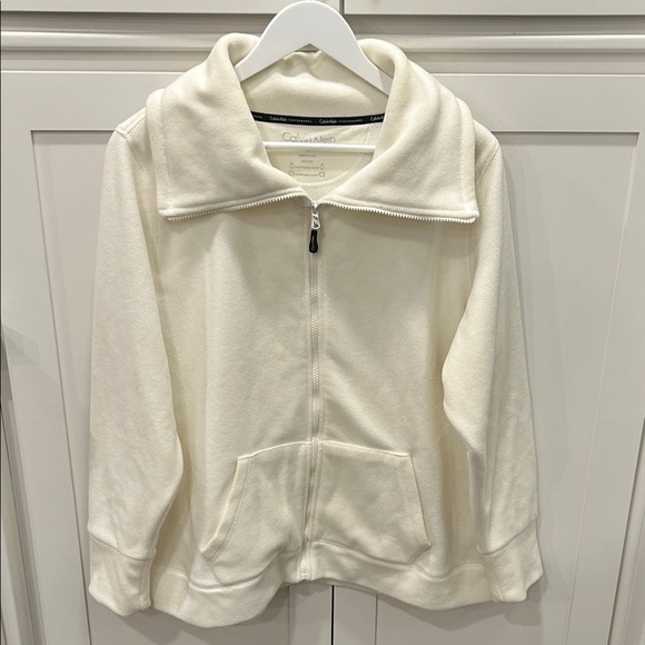 Calvin Klein Performance Women's 1X Full-Zip Hooded Fleece Jacket Winter White - Picture 13 of 13